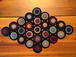 WOOL FELT PENNY RUG TABLE RUNNER CANDLE MAT IN  PRIMITIVE PATRIOTIC COLORS
