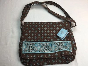 NWT Country Provencal Quilted Cotton Brown & Teal Blue Paisley Floral Messenger - Picture 1 of 7