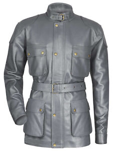 Trialmaster Military Benjamin Grey Panther Men Genuine Lambskin Leather Jacket