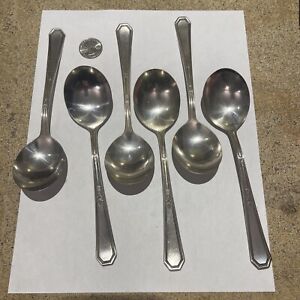Set Of 6 Wm Rogers and Son AA Silver Plated Large Soup Spoons