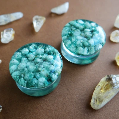 Blue flower Resin gauges Plugs Stretching tunnel double flared Bridal shower gif - Image 1 of 4