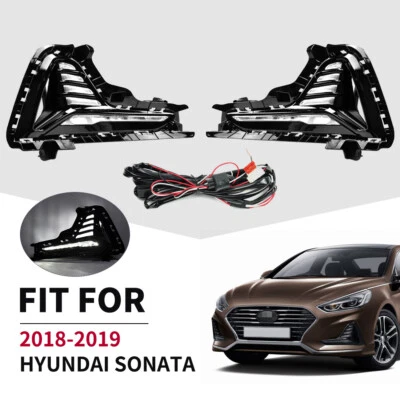Pair LED Daytime Running Lights Fog Lamps w/ Bezels for 2018 2019 Hyundai Sonata - Image 1 of 4