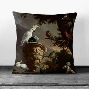 Plump Cushion Melchior d'Hondecoeter Monkeys and Birds Scatter Throw Pillow - Picture 1 of 13