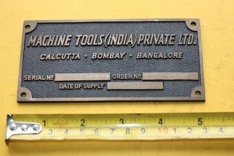MACHINE TOOL LEGEND PLATE LABEL SIGN PLAQUE BRASS Cover