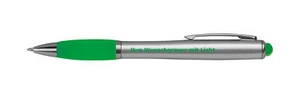 Touchpen Kugelschreiber mit Gravur im farbigen LED Licht / Farbe: silber-grün - Bild 1 von 2