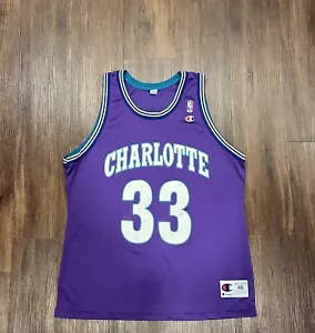 Vintage 90s Charlotte Hornets Alonzo Mourning #33 Champion Jersey - Size 48 - Picture 1 of 7