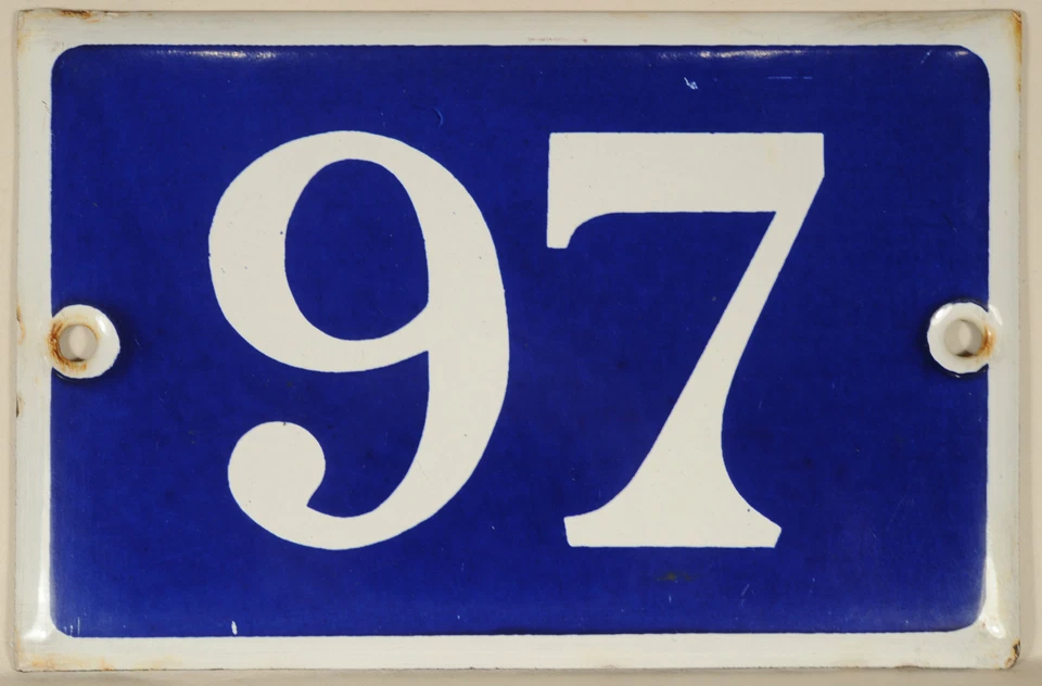 Antigua casa francesa azul número 97 puerta puerta puerta placa metal acero esmaltado años 70 Foto 1 de 1