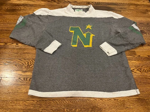 VINTAGE Minnesota North Stars Sweatshirt Gray Logo Knit NHL Mens XL Cover