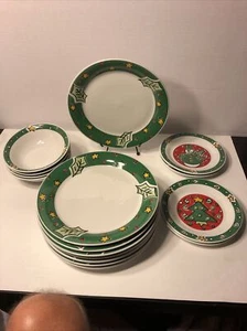 16PC GIBSON EVERYDAY CHRISTMAS TREASURES 8 Dinner Plates 4 Salad & 4 Bowls - Picture 1 of 12