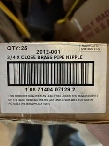 (25) Merit Brass 2012-001P5 Scedule 40 bleifrei Messingnippel 3/4" - Bild 1 von 1
