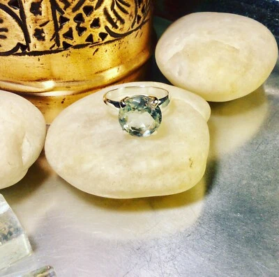 Anillo de piedras preciosas de obsidiana aguamarina genuina de plata de ley 925 creada  Foto 1 de 4