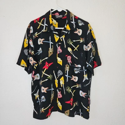 Dragonfly Men's L/XL Electric Guitar Theme Short Sleeve Button-up Camp Shirt - Image 1 of 4