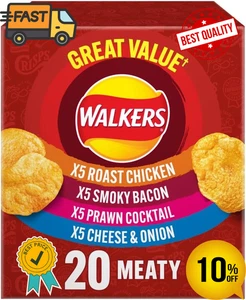 Walkers Meaty Variety Multipack Crisps Box 20x25g Red - Picture 1 of 10