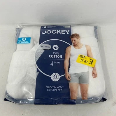 Jockey Men’s 100% Cotton A-Shirt Tank Undershirts 4-Pack, White, Size Small - Image 1 of 4