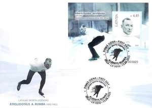 Latvia 2025 (10) Latvian sports legends - A.Rumba - speed skating (FDC no perf) - Picture 1 of 1