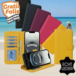 Echt Lederhülle für iPhone 14 Pro Max 14 Plus Hülle Klapphülle Flip Case Etui - Bild 1 von 17