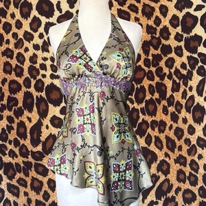 Y2K Hale Bob silk asymmetrical tie halter top fairy whimsy boho 2000s vintage - Picture 1 of 4
