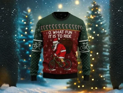Ugly Christmas Santa Claus Bicycle Sweater, Funny Santa Claus Sweater - Image 1 of 3