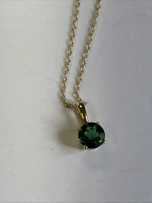 "Colgante de esmeralda de oro 585 14k con cadena ~ 18"" ~ 0,9 gramos" Foto 1 de 4