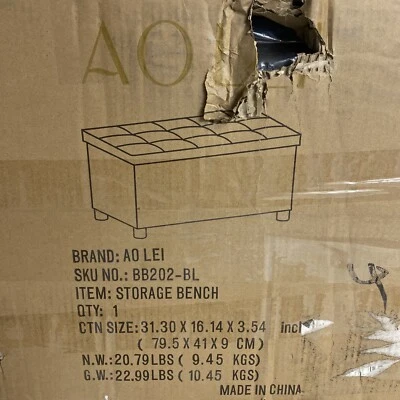 Banco otomano de almacenamiento Ao Lei de 30 pulgadas, banco con patas de madera azul recto Foto 1 de 3