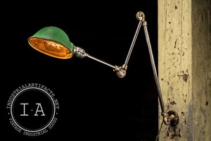 Antike Gelenk Arbeitslampe mit grünem Schirm - Bild 1 von 5