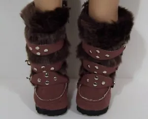 BROWN Faux Suede Faux Fur Knee Boots Doll Shoes For 18" American Girl (Debs*) - Picture 1 of 4