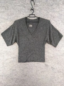 Decree Sweater Womens Large Gray Pullover Short Sleeve V-Neck Wide Waistband - Picture 1 of 11