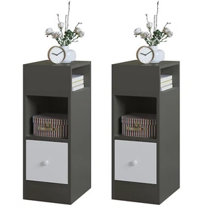 RENEW 2x Nachttische schmal Nachtschrank offenen Ablagen Schublade Nachtkästchen - Bild 1 von 12