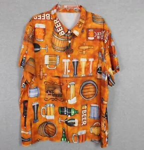 Men Shirt 3XL Beer On Tap Multi Color Short Sleeve Button Up Barrels Bartender - Picture 1 of 8