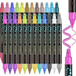 GlitterGems Metallic Markers - 24 Vibrant Colors for Black Paper, Card Making, R - Picture 1 of 4