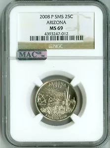 2008 P NGC ARIZONA State Quarter SMS MS69 25c, Rare TOP REGISTRY, MAC, Spotless - Picture 1 of 4