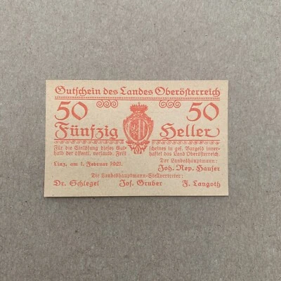 Tiny Banknote 50 Heller Banknote Post WW1, WWI era Currency Paper Money - Image 1 of 3