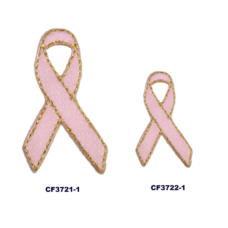 Pink Gold Embroidered Satin Breast Cancer Awareness Ribbon Self Adhesive Patch - Image 1 of 1