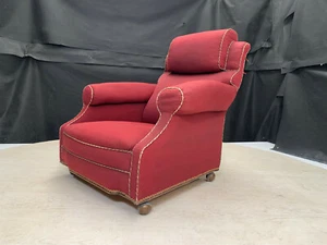 EB2597 Dark Red Fabric Arm Chair with Castors for Reupholstery VintageVCLO - Picture 1 of 11