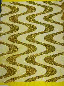 Wavy Line Velvet Sequins - Yellow / White - Velvet 2 Way Stretch Fabric Yard - Picture 1 of 4