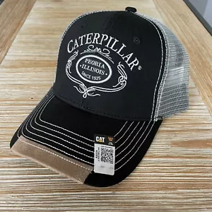 NEW - Caterpillar Cat Equipment Retro Script Logo Mesh Hat Cap - Suede Accent - Picture 1 of 4