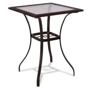 28.5 Inch Outdoor Patio Square Glass Top Table with Rattan Edging - Color: Brown - Picture 1 of 5