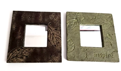 2 Espejos Pequeños Enmarcados Inspiran Crecer Flor Hoja Grabado Inspirador 6" x 6" Foto 1 de 4