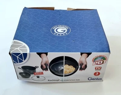 GENIUS Kochtopf mit herausnehmbarem Sieb Glasdeckel NEU / OVP schwarz - Bild 1 von 4
