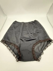 Vintage Black Panty Gotham Gold Stripe Nylon Appliqué Dbl Gusset Pearl Lace - Picture 1 of 13