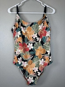 Hurley One Piece Swim XL Tropical Floral Burgundy White Orange Hawaiian EUC - Picture 1 of 10