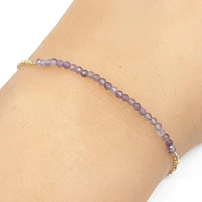 Brazalete de cuentas de plata de ley 925 de oro amarillo de 14 quilates amatista genuina de 2,80 quilates Foto 1 de 3