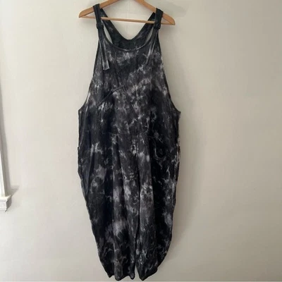 Mono Cynthia Ashby Tie Dye Talla Mediana 100% Lino Negro Gris Talla Grande Boho Foto 1 de 4