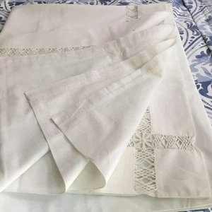 VTG Ivory Muslin Full Sheet 81x108 Hemstitched Pillowcases Cottagecore Farmhous - Picture 1 of 9