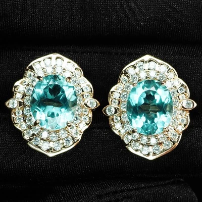 Santa Maria Blue Aquamarine 10.20Ct 925 Sterling Silver Handmade Halo Earrings - Image 1 of 4