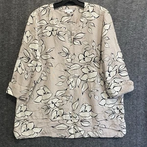 J Jill Top Women L Floral Linen Blend Boho Lagenlook Beach Coastal Popover Tunic - Picture 1 of 9