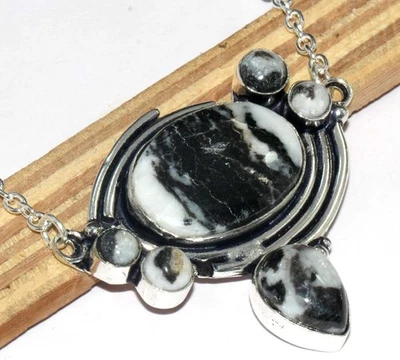 Most Beautiful White Buffalo Turquoise 925 Silver Plated Necklace 17" GW - Image 1 of 3