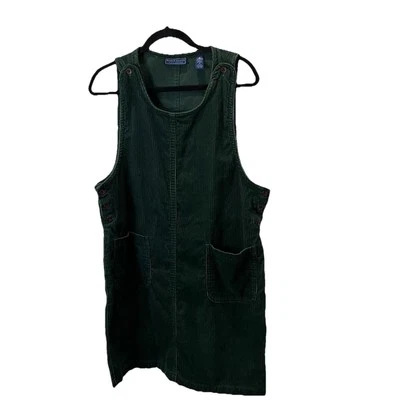 Karen Scott Hunter Green Corduroy Sleeveless Jumper Overall Dress Womens Size M - Image 1 of 4