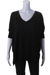 Minnie Rose Womens Cotton Black V-neck Short Sleeve Oversize Top Size M/L - Picture 1 of 7