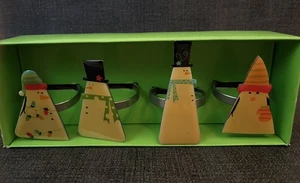 Vintage Etikett Schneemann Pinguin Urlaub Winter Weihnachten Serviettenringe 4er Set - Bild 1 von 9